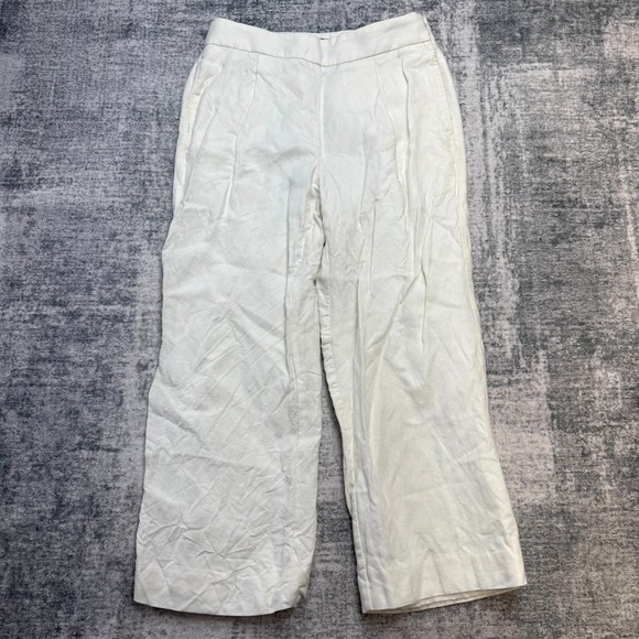 J.CREW Pants - J Crew Pants Women 4 White High Rise Pleated Linen Wide Leg Crop Trouser Minimal